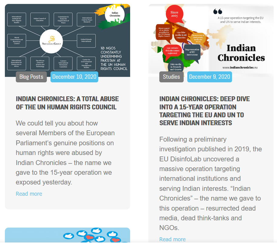 EU Disinfo Lab Report About India Disinforation about Pakistan